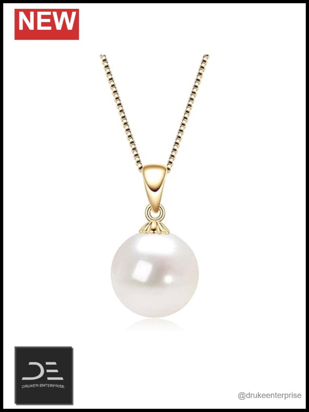 925 Sterling Silver Single Pearl Pendant Necklace 9-10mm Freshwater Cultured